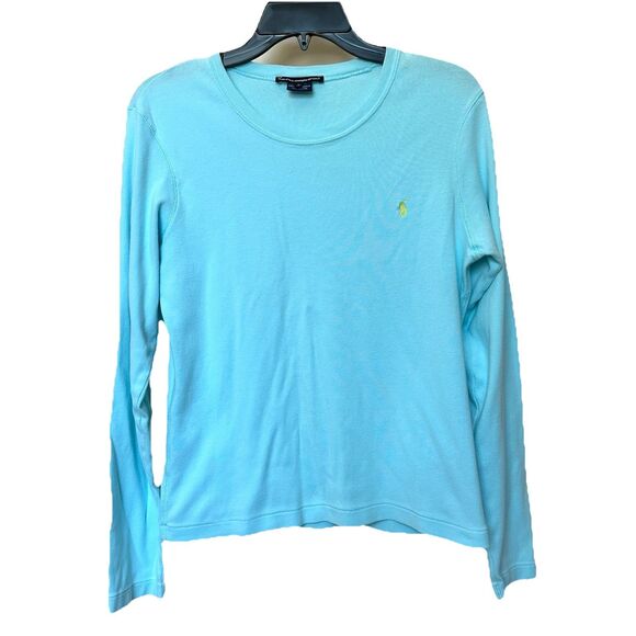 Ralph Lauren Sport Top Women’s Lg Long Sleeve Pullover Powder Baby Blue Logo - Picture 1 of 9